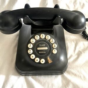Pottery Barn GRAND PHONE • Push Button • Vintage Retro Rotary Style • BLACK